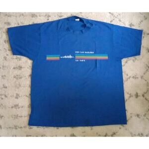 Vintage US Navy Tin Can Saylor T-shirt Blue Single Stitch Velva Sheen Made USA